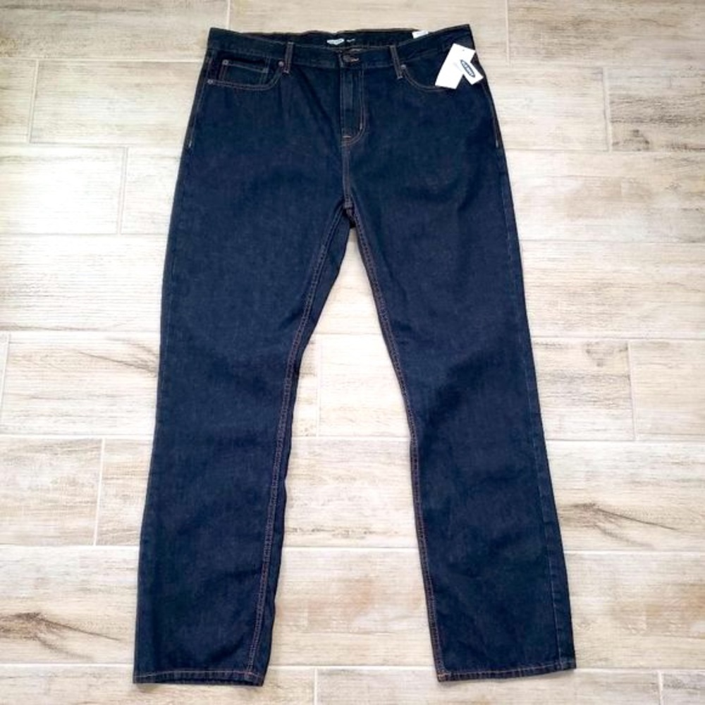 NWT Old Navy Men's Dark Blue Denim Straight Jeans 40W‎ 34L